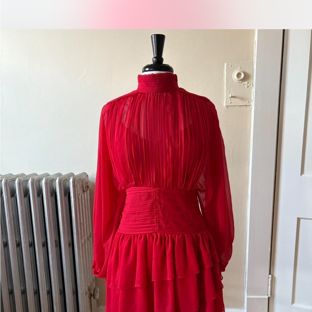 SOLD: Express Red Bishop Sleeve Mock Neck Dress